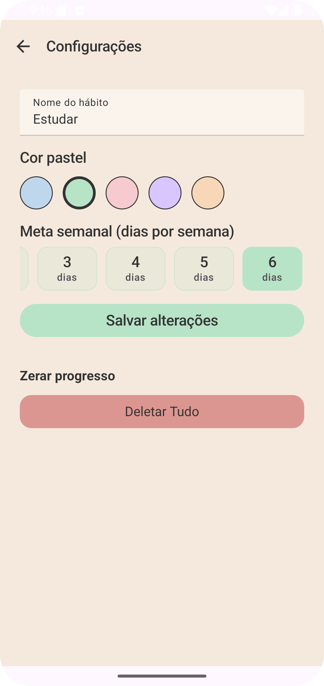 Lista de hábitos do app